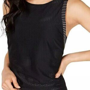 Nike Womens Sporty Mesh Cropped Top Tank with Sports Bra Black with white logo S
